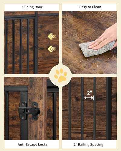 43.3" XL Dog Crate Furniture Indoor Dog Kennel with Barn Door (Rustic Brown / 43.3"L x 27.5"W x 31.8"H)