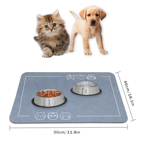 Cat Pet Food Mat (Gray / 18.1"L x 11.8"W)