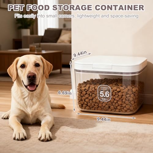 5-8Lbs/5.92Qt/5.6L Airtight Dog Cat Food Storage Container and Pet Storage Bin BPA-Free. PET Clear Stackable Dog Treat Containers for Pet Food/Rice/Dry/Cereals/Flour/Sugar/Bread (White-5.6L-C)
