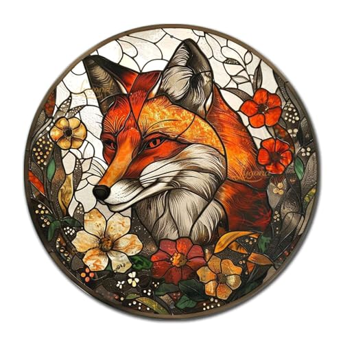 Metal Sign Tin Sign Circular Stained Glass Fox Garden Sign for Garage 12×12 Inches (12×12 Inches / Fox-1)