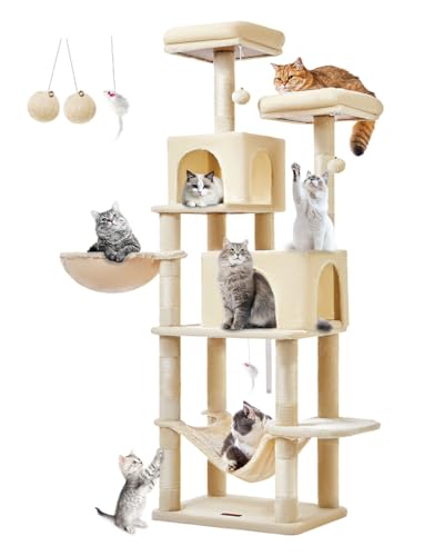 Cat Tree 67 in Tall Cat Tower with 2 Plush Cat Condos (67 inches / Beige)