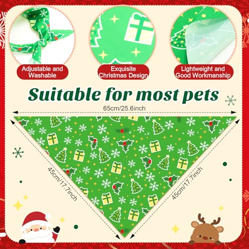 100 Pcs Christmas Dog Bandanas Bulk Red Green Santa Snowflake Pattern (25.6 x 17.7 x 17.7 Inch / Christmas)