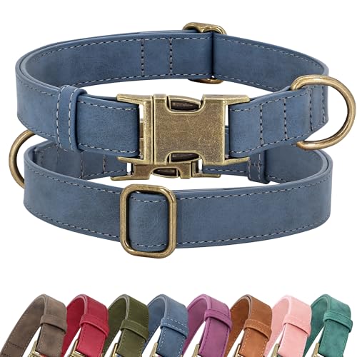 Soft PU Leather Dog Collar for Small Dogs (S：Fit 10-15" Neck, Width ⅝" / Blue)