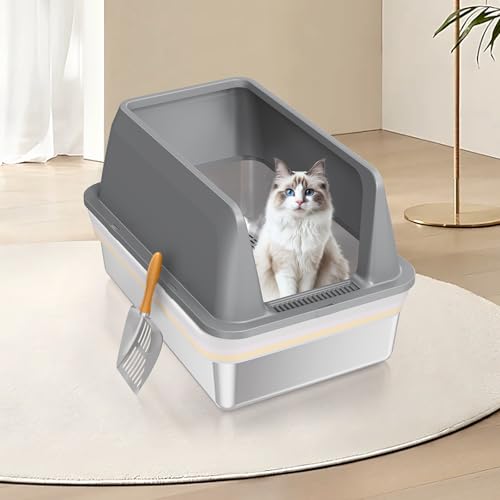Stainless Steel Sifting Litter Box with Lid (XXL:23.6''×15.7''×16'')