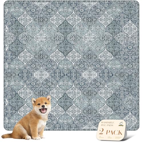 Washable Pee Pads for Dogs (36x36 Inch (Pack of 2) / Blue/Multi)