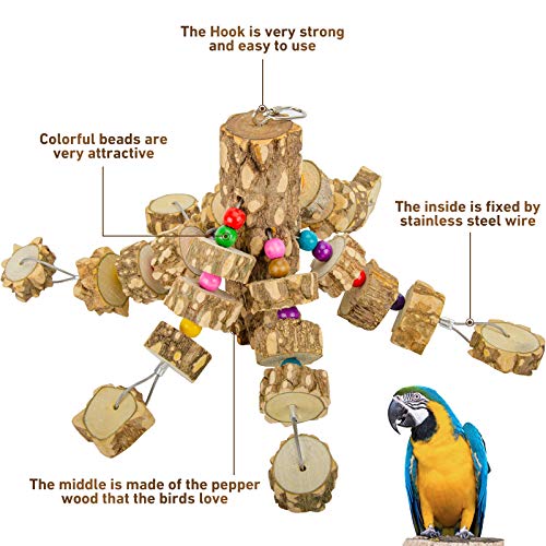 Parrot Chewing Toys Bird Toys Natural Wood Bird Toys Parakeet Cage Hammock Hanging Toy for Parrots (Natural)