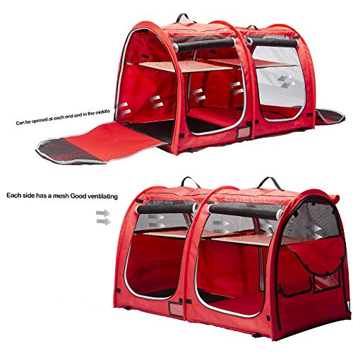 Mispace Portable Twin Compartment Show House Cat Cage (Red)