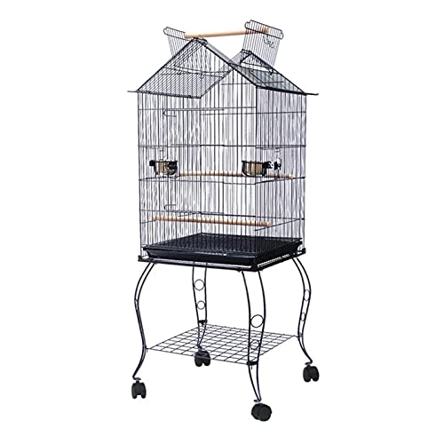 New Bird Cage Iron Bird Parrot Cage + Stainless Steel Bowl & Lockable Wheels Bird Home Bird Cage