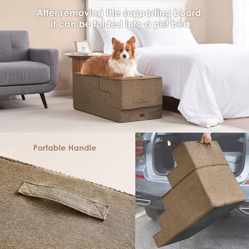 Dog Stairs for High Bed 25" H (Camel / Extra Wide 17.7" x 35" x 25")