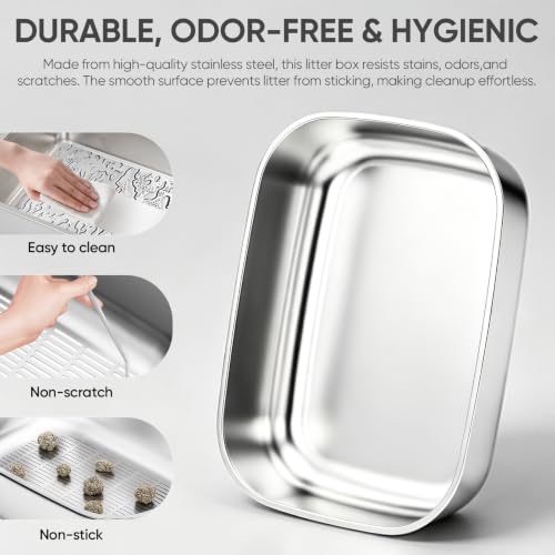 Stainless Steel Sifting Litter Box with Lid (X-Large / 22.8 * 16.1 * 6.5 inch - Without Enclosure)