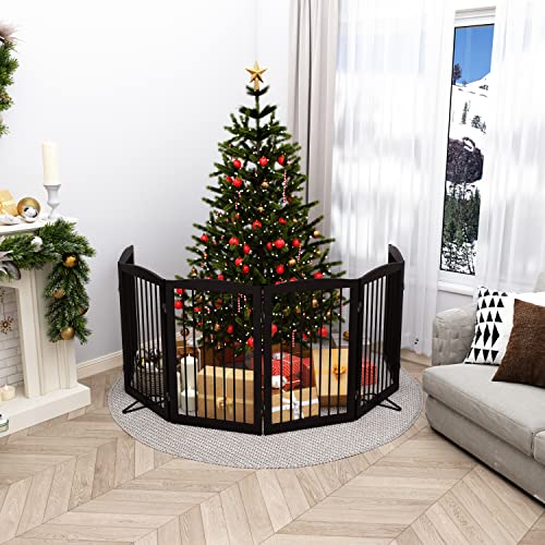 Freestanding Pet Gate for Dogs (32" Height-6 Panel / Dark Brown)