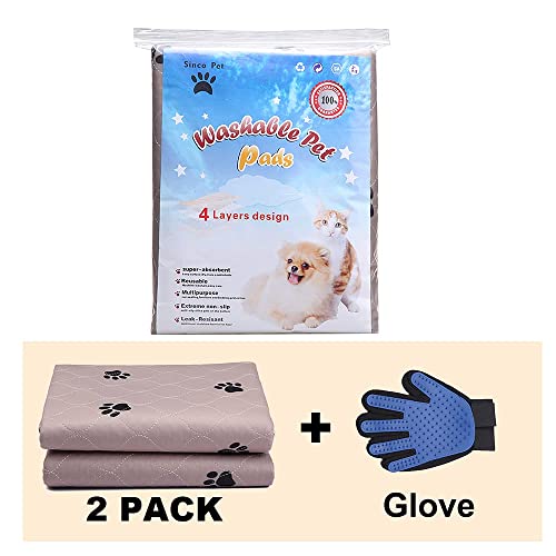 Washable Dog Pee Pads with Puppy Grooming Gloves (54x54 Inch (Pack of 2))