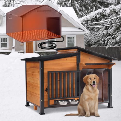 Outside Chew Resistant Heated Dog House with Metal Frame (Wood / L-IN)