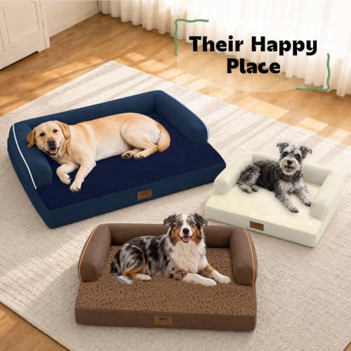 Orthopedic Washable Dog Bed with Bolster for Large Sized Dogs (38.0"L x 25.0"W x 6.5"Th / Navy Blue)