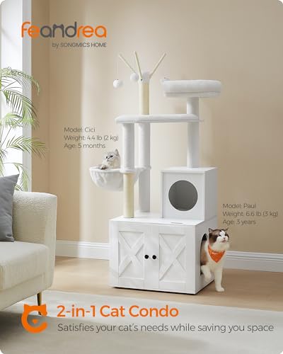 Cat Tree with Litter Box Enclosure (Cloud White)