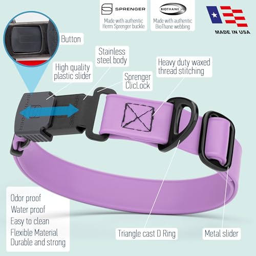 Biothane Waterproof Dog Collar with Herm Sprenger Black Stainless Steel Quick Release Buckle (W 3/4" x L 12"-19" / Amethyst Purple)