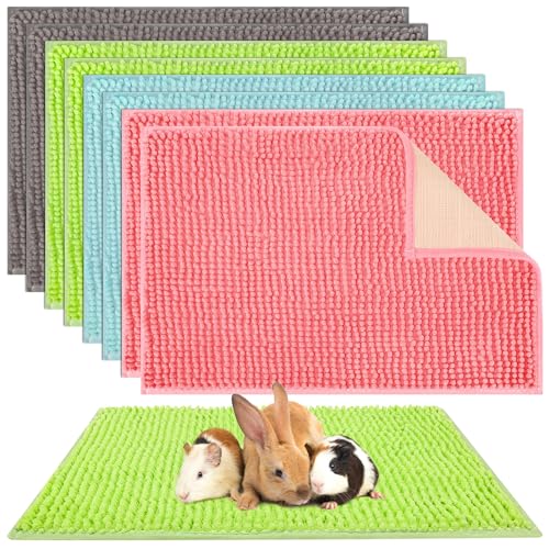 8 Pcs Guinea Pig Cage Liner 24x16'' Washable Rabbit Fleece Mat (Gray, Green, Pink, Blue / 24x16'')
