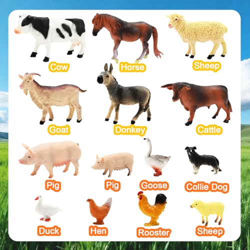 3 Pack Farm Toy Tractor with 40pcs Plastic Farm Animals Figurines and Fence Farm Playset (Farm Animals Figurines)