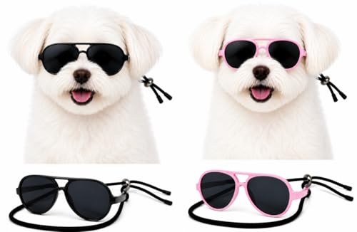 G029 Dog Cat Pet Aviator Pilot Sunglasses Glasses for Small Breeds up to 15lbs (S, Up to 15 lbs, 2-pack Black + pink)