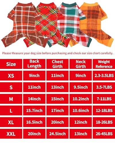 4 Pack Plaid Fleece Dog Pajamas Warm for Extra Large Dogs (XX-Large)