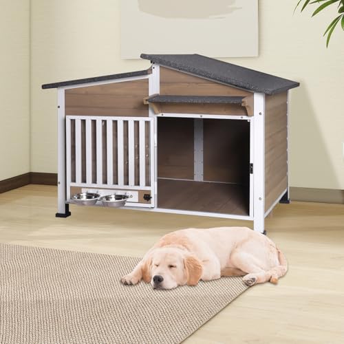 Outside Chew Resistant Dog House with Metal Frame (Brown / L)