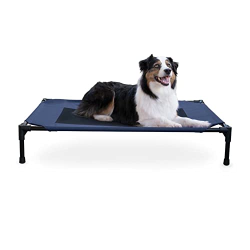K&H Outdoor Elevated Dog Bed (Blue/Black Mesh / Large 42"L x 30"W)