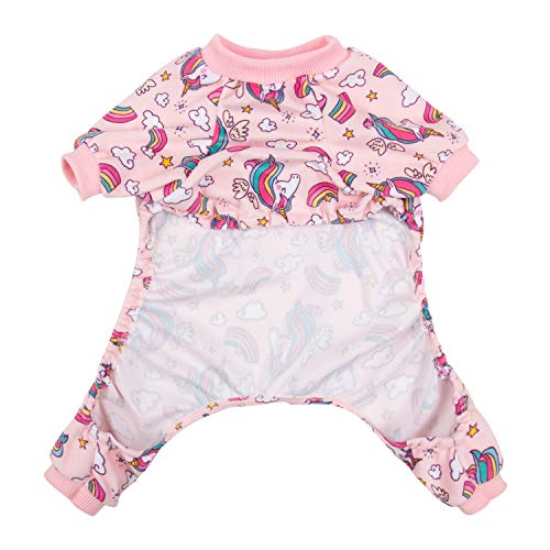 Small Dogs Outfit Soft Puppy Onesies Pjs Dog Pajamas Pet Coat Cat Apparel Comfy Doggie Jumpsuit Bodysuit for All Seasons (Pink unicorn / Large)