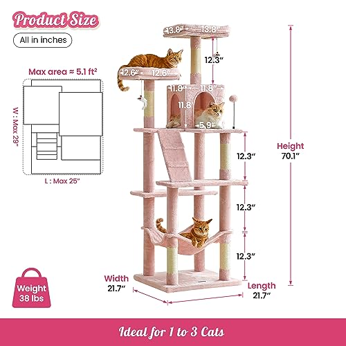 70.1 Inch Pink Large Cat Tree (70.1 in / Pink)