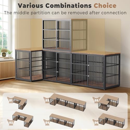 48'' XXL Dog Crate Furniture with 3 Doors for Large Dogs (Brown / 47.2"L x 29.1"W x 37.6"H)