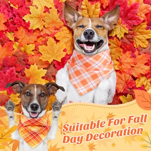 100 Pieces Thanksgiving Fall Dog Bandanas Bulk Plaid Bandanas for Dogs Autumn Soft Triangle Kerchief Bibs Adjustable Triangle Doggie for Small Medium Large Pets Party Costume (Fall Plaid / 25.6 x 17.7 x 17.7 Inch)