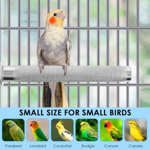Parrot Perch Stainless Steel African Grey Perch Bird Cage Accessories for Small to Large Parrots (L: 11.8 x 1.2 inch)