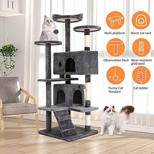 54" Cat Tree Tower (54in / Light Gray)