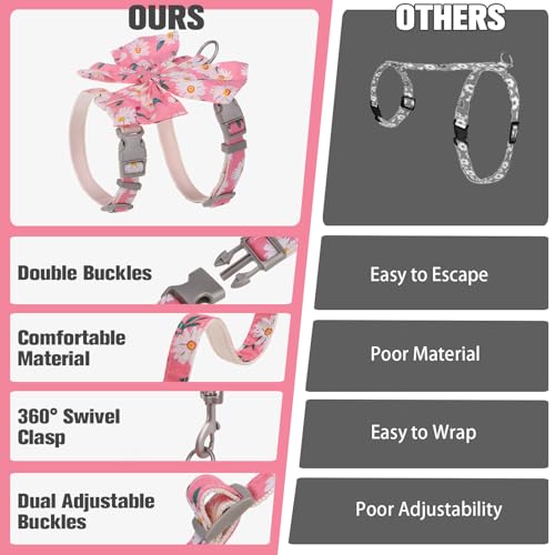 Cat Harness and Leash Set with Bow Knot (Pink Flowers)