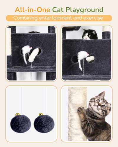 80in Cat Tree Tower for Indoor Cats Large Adult (Dark Grey)
