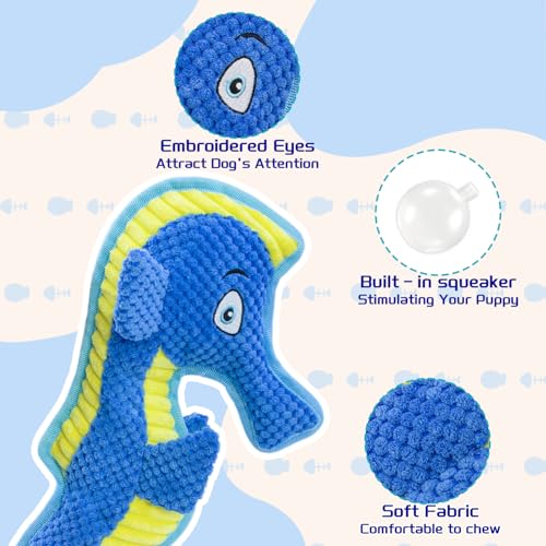 Dog Toy Squeaky Aggressive Durable Dog Toys for Dogs Chew No (Blue)
