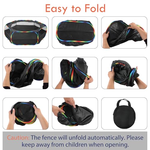 Small Animal Playpen with Zippered Cover (Black + Rainbow)
