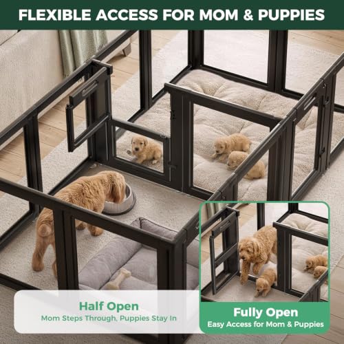 AuraSpace Acrylic Dog Playpen with Whelping Door (Black / 24"H)