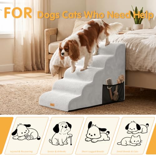 High Density Foam Dog Steps 5 Tiers (Light Grey / 33.1*15.7*22.5)