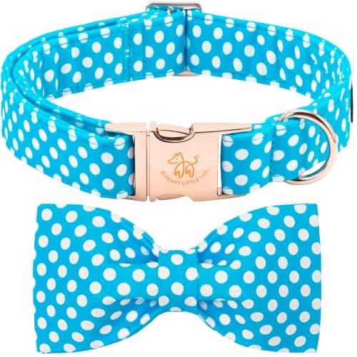 Pet Collar Blue & White Polka Dot Dog Collar with Bow (Blue White Dot / X-Large (Pack of 1))