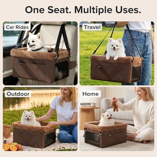 Deluxe Dog Booster Seat with Sturdy Metal Frame and Safety Leash for Small Pets up to 20 lbs (Bronw)