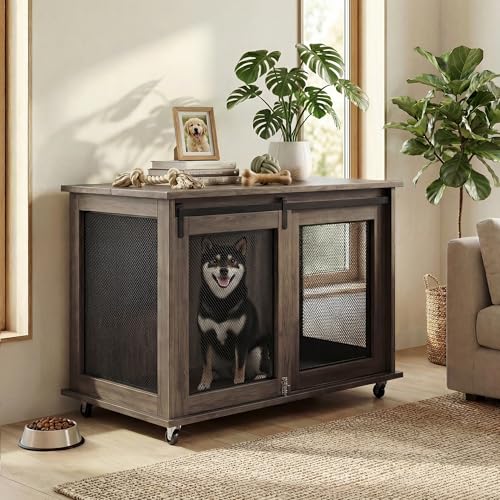 41" Grey Heavy Duty Wooden XL Dog Crate Furniture for Extra Large Dogs