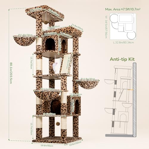80in Extra Large Leopard Cat Tree Tower (80inch / Leopard Print)
