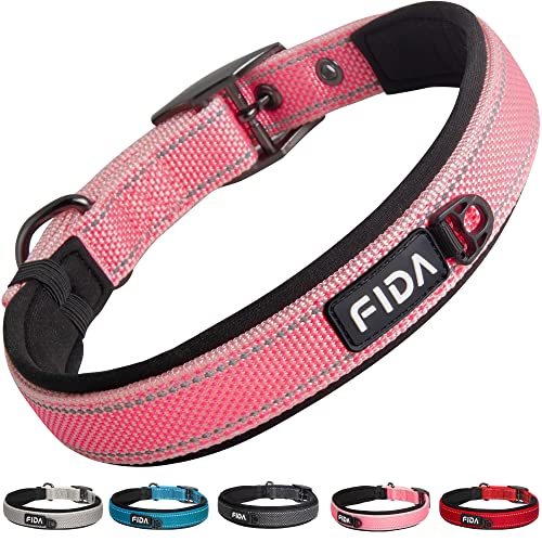 Heavy Duty Dog Collar for Medium Dogs with Metal Belt Buckle (Medium(14.5"-19") / Pink)