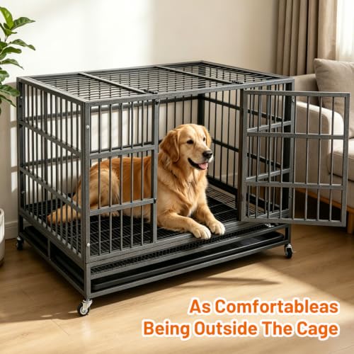 Indestructible Dog Crate Cage Kennel (Metal 47"-round tube)