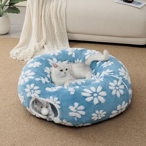 Cute Round Cat Tunnel for Indoor Cats (Blue Flower / Round)