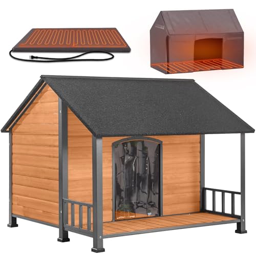 Heated Dog House for Outside Insulated Dog House Outdoor with Safe Heated Pad