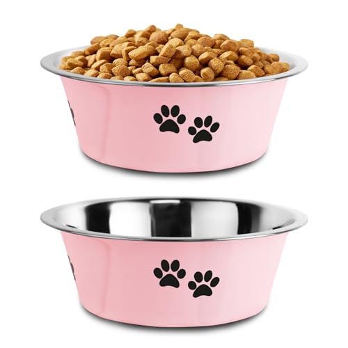 Stainless Steel Dog Bowls (Pink / 3.6 Cups/29 OZ)