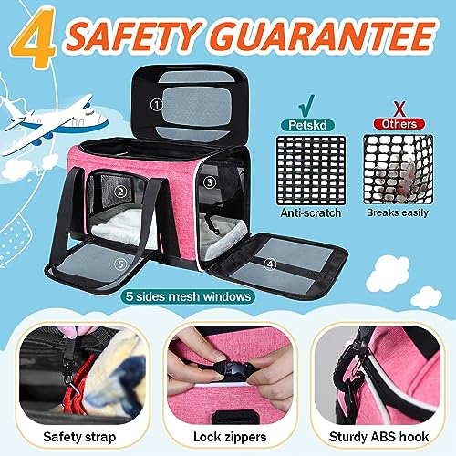 Top Expandable Small Pet Carrier 17"x12"x8.5" Airline Approved (17.0"L x 12.0"W x 8.5"H / Pink)