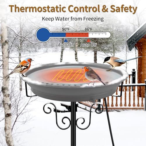 Heated Bird Bath for Outdoors Winter (Gray)