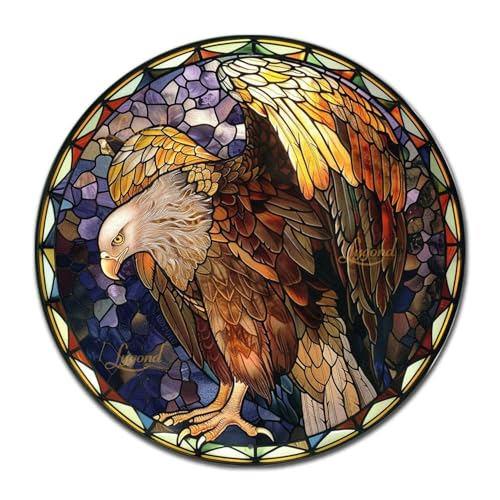 Metal Sign Tin Sign Circular Stained Glass Vulture Sign for Garden for Gift 8×8 Inches (8×8 Inches / Vulture-1)